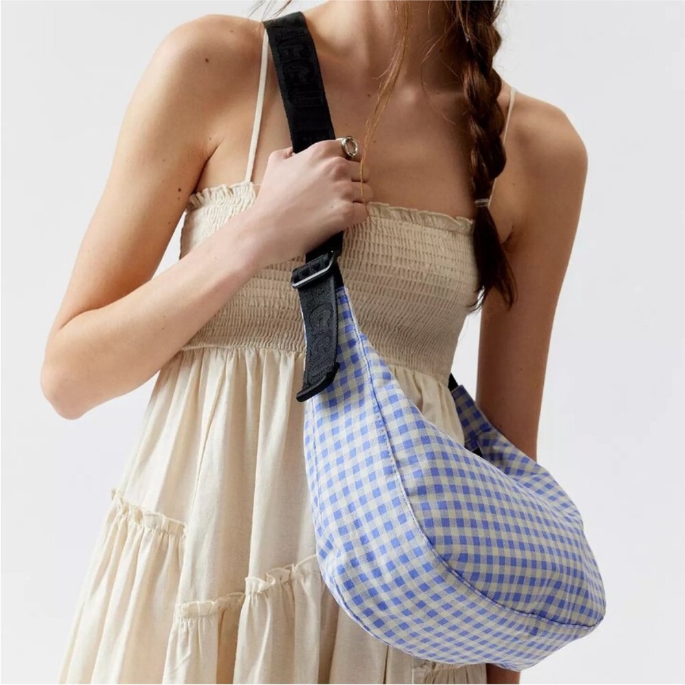 Baggu Medium Crescent Bag Pansy Blue Gingham